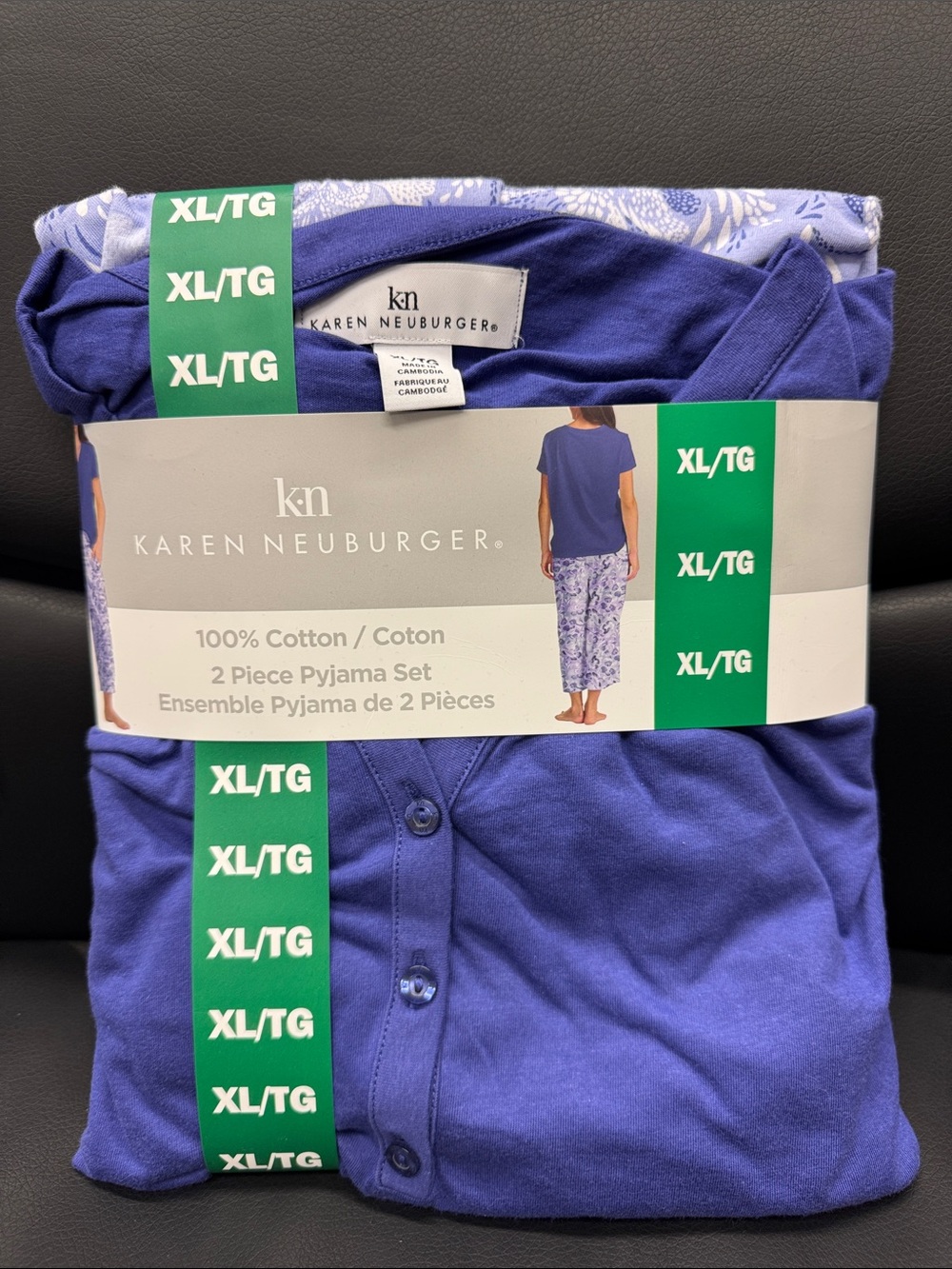 Karen Neuberger Blue-Purple Cotton 2-Piece Pajama Set